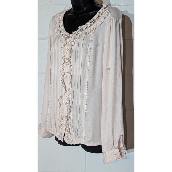 iLook Ruffled Blouse Top Long Sleeve Button Down Embellished Collar Large - Picture 3 of 5